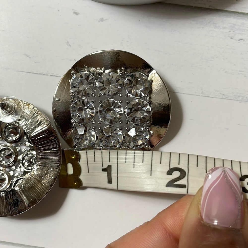 Luxury Silver Round Crystal Statement Earrings - Picture 12 of 15